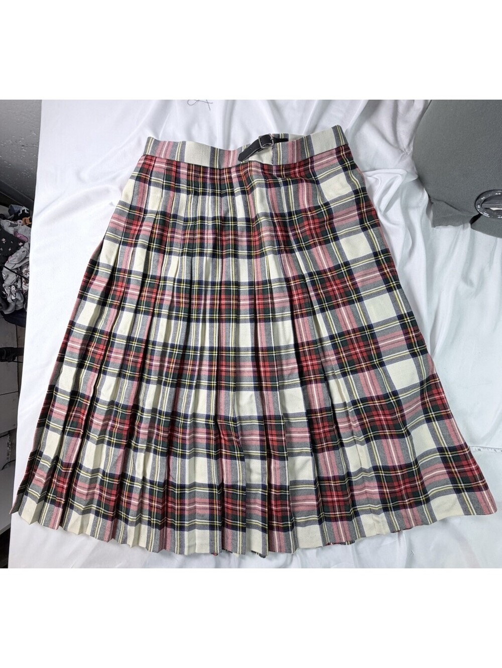Vtg Plaid 100% Wool Skirt Pleated by Bianca Canada Tartan 1980s Midi 16